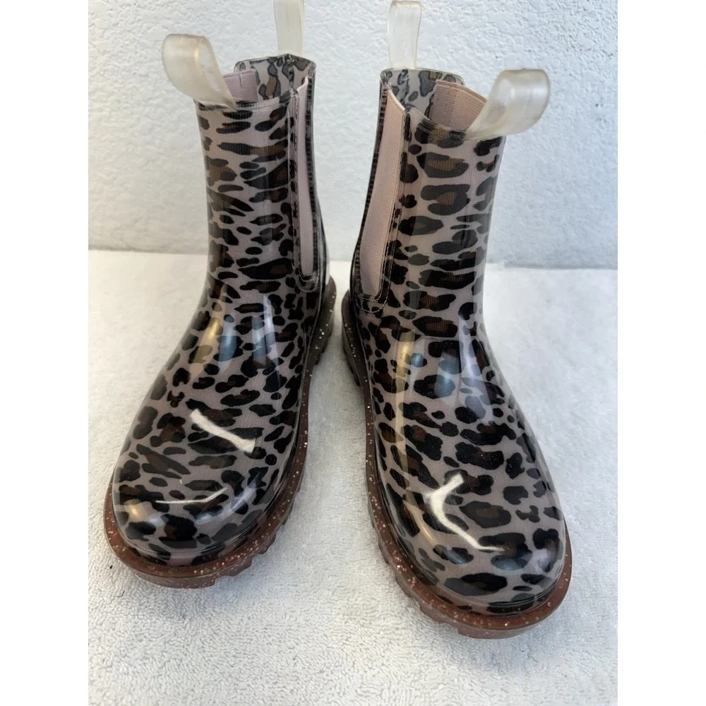 Wonder Nation Toddler Leopard Rain Boots Size 2/3 Pink Glitter Chelsea Boots